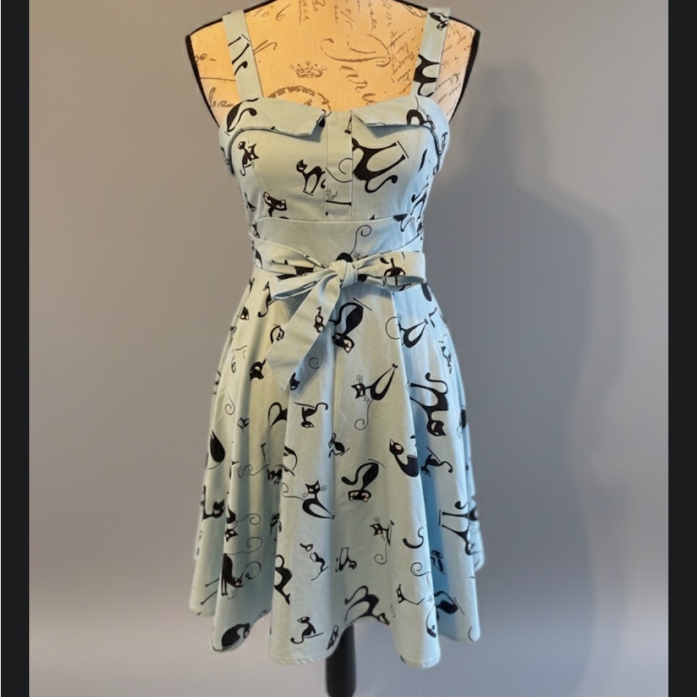 Chic Light Blue and Black Patterned Mini Dress - image 1